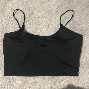 size large black cropped tank top with built in bra